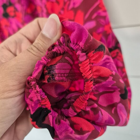 The Pioneer Woman Womens Floral Blouse M Burgundy/Pink Long Sleeve Keyhole Neck - Picture 4 of 6